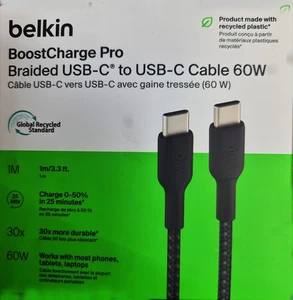Belkin BoostCharge Braided USB-C to USB-C 60W cable 1M -Black - Picture 1 of 4
