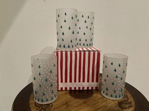 Vintage Prisma Set 4 Christmas Holiday Tree Snow Frosted Drinking Glasses  - Picture 1 of 6