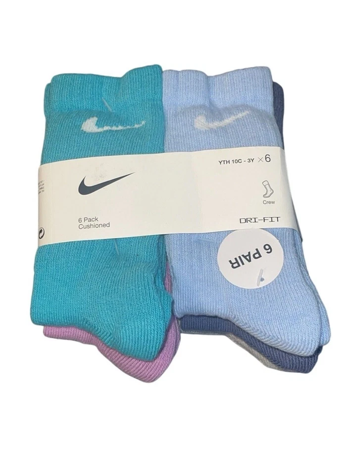 Nike Everyday Cushioned Crew Socks 6-Pack Kids' Size 5-7