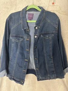 Gloria Vanderbilt Dark Wash Blue Jean Denim Jacket Sz2XL  Stretch Inside Pockets - Picture 1 of 6