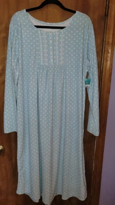 NEW Croft Barrow  Nightgown Size XX-Large Blue Polka Dot Faux Fur Warm Soft - Image 1 of 4