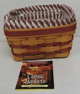 1996 LONGABERGER RED MEDIUM BERRY BASKET 16233 W/PROTECTOR & SWEETHEART LINER - Picture 1 of 8