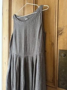 Beautiful Toast 100% Linen Navy Ecru Check Dress -S - Picture 1 of 13