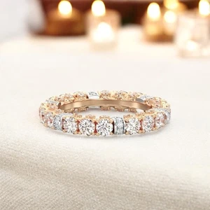 14K Multi Tone Gold Diamond Eternity Band 2.75 Ct Round Lab Grown 3.5 MM 5 6 7 8 - Picture 1 of 9