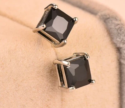 4.00 Ct Princess Cut Natural Sapphire Earring 14k Solid White Gold Stud Earrings - Image 1 of 3
