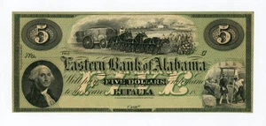 1800's $5 The Eastern Bank of Alabama - Eufaula, ALABAMA Note - Picture 1 of 2