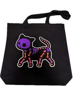 Newh Cartera de Lona Negra Hecha a Mano Diseño de Gato Esqueleto Hierro en Bolso de Mano 13” - Imagen 1 de 8