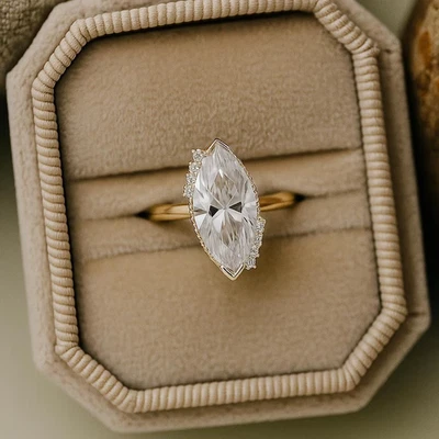 2 Ct Marquise Cut Real Moissanite Solitaire Engagement Ring 14k Yellow Gold Over - Image 1 of 4