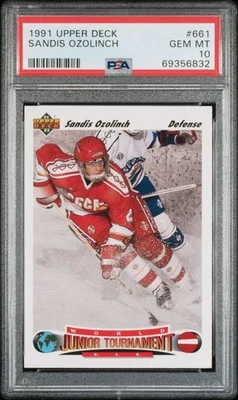 Sandis Ozolinch 1991 Upper Deck #661 Rookie Card PSA 10 Pop 28 Sharks Avalanche - Image 1 of 2