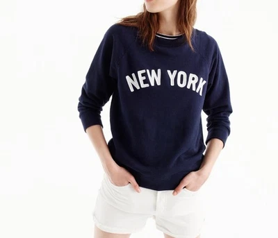 J.CREW Women's NEW YORK Sweatshirt Navy 100% Cotton French Terry Sz M EXCELLENT - Image 1 of 4