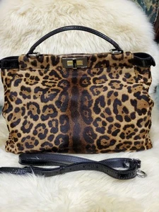 FENDI Leopard Peekaboo Pony Hair 2way Shoulder Bag Used Excellent+ Japan Auth - Picture 1 of 20