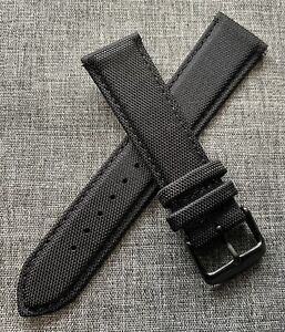 Black Sailcloth Leather stitched watch strap / Quick Release PVD 18/20/22mm