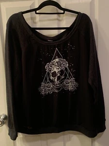 Torrid Size 2 18/20 2X Skull Covered Sweatshirt Sheer Front Dark EUC - Picture 1 of 4