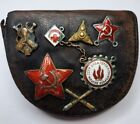 Portefeuille cuir décoré d'insignes de guerre russes rares des années 1930 URSS, unique