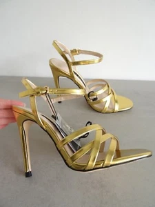 ZARA GOLD LAMINATED HIGH HEEL STRAPPY SANDALS SIZE UK 3 EU 36 USA 6 - Picture 1 of 12