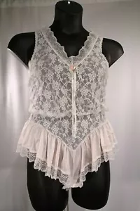 Vintage Tosca weiche rosa Spitze Teddy leicht zugängliche Zwickel/100 % Nylon/Größe S/Gebraucht - Bild 1 von 12