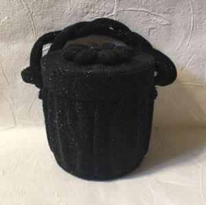 Vintage 1930s Art Deco Beaded Barrel Purse Handbag Evening Black - EXCELLENT! - Picture 1 of 12