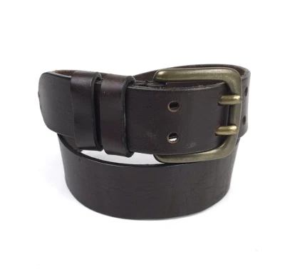 Cinturón EXPRESS Mujer S Marrón Cuero Grueso Doble Punta Latón Hebilla Boho Western Foto 1 de 4