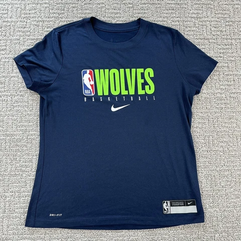 Nike Minnesota Timberwolves Shirt Medium M Blue Dri Fit Logo Short Sleeve Womens Cover
