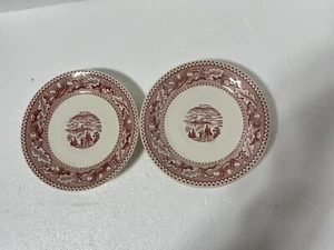 Vintage 1965 Red Pink Royal Ironstone Memory Lane Set Of 2 - 6 1/8” Saucers - Picture 1 of 5