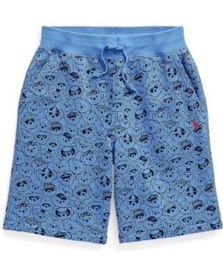 NWT Polo Ralph Lauren Blue/Navy POLO BEARS IN HATS Fleece Shorts Boy's 6 PONY - Image 1 of 4