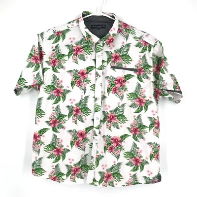 Camisa Free Planet Para Hombre 4X Blanca Hawaiana Manga Corta Bolsillo Abotonado Floral Foto 1 de 4