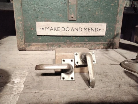 Pair Mid Century Solid Brass Door Handles.  Industrial Cover