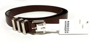 Rebecca Minkoff Womens Belt Size XL Skinny Brown Genuine Leather Gold Buckle - Picture 1 of 7