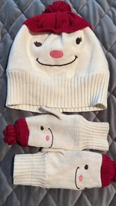 VGUC Alpine Sweetie Snowman Sweater Hat & Matching Mittens 4T/5T Gymboree Snow - Picture 1 of 3