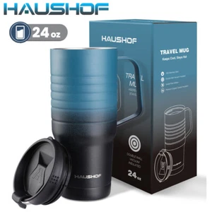HAUSHOF 24oz Travel Mug Vacuum Insulated Coffee Travel Mug Double Wall w/Handle - Picture 1 of 12
