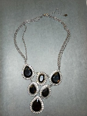 Collar Jennifer Lopez Tono Plata Lágrima Transparente Estrás Babero Collar 19" Foto 1 de 3