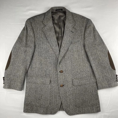 Casaco esportivo vintage Ralph Lauren lã espinha de peixe tweed blazer 42 Reg, remendos de cotovelo - Imagem 1 de 4