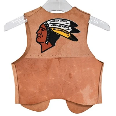 Vintage Leather YMCA Indian Guides Vest Festival Bohemian Small Unique Jacket - image 1 of 4