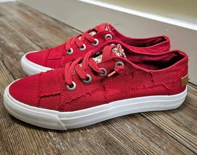 Nuevo Blowfish Mujer 7.5 Rojo Brillante Bonito Lona Zapatos Sin Cordones Informales Tenis Foto 1 de 4