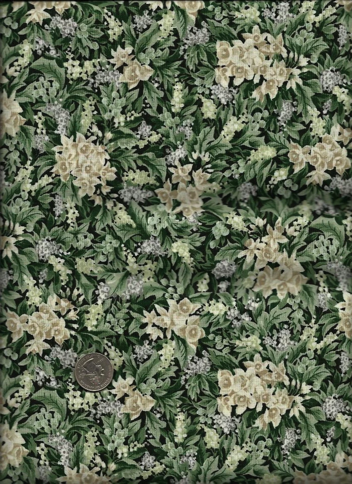 Tela estampada "Laurens Flowers II" verde crema topo sobre bosque oscuro verde por RJR Foto 1 de 1