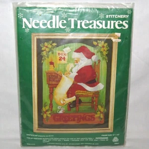 Vintage Nadel Schätze SANTA'S LIST Crewel Stitchery Weihnachten Bastelset 14x18 - Bild 1 von 4