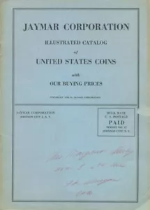 JAYMAR CORP ESTADOS UNIDOS CATÁLOGO DE MONEDAS PRECIOS DE COMPRA 1960 ILUS JOHNSON CITY NUEVA YORK NY - Imagen 1 de 2