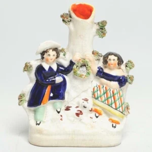 Jarrón antiguo agrietado Staffordshire English Country Pareja siglo XIX - Imagen 1 de 9