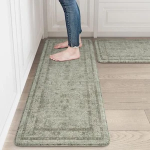 Kitchen Mats for Floor Non-Slip Cushioned Anti Fatigue Mat 2 Piece Green Memo... - Picture 1 of 8