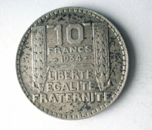 1934 FRANCE 10 FRANCS - HIGH QUALITY - Great Vintage Silver Coin - Lot #J23