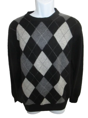 Giasone 100% Cashmere Black Gray Argyle Crew neck Sweater Men's Size M - Image 1 of 3