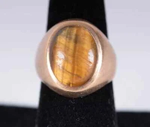 9k or 10k yellow gold Tiger Eye Men’s ring size 8 - Picture 1 of 6