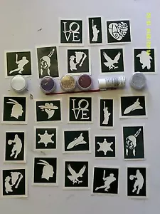 USA / America themed glitter tattoo set incl. 30 stencils + 5 colors + glue - Picture 1 of 1