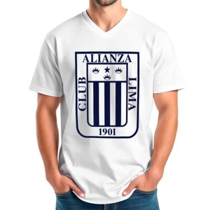 New Alianza Lima Club Peruvian Soccer Football Men's V neck Short Sleeve T-Shirt - Picture 1 of 5