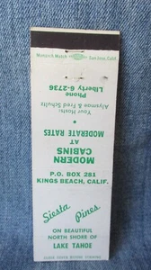 Siesta Pines Lake Tahoe Vintage Matchbook Cover LC1 - Picture 1 of 2