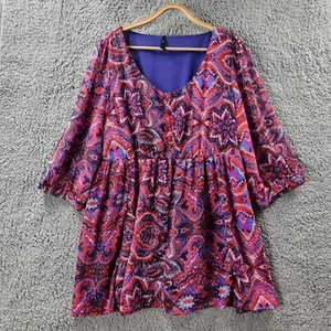 CROSSROADS Womens Dress Size 22 Blue Orange Paisley 3/4 Sleeve A-line Scoop Neck - Picture 1 of 14