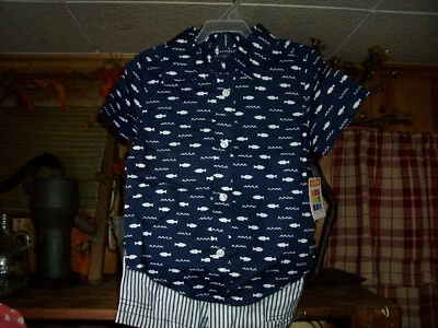 HEALTHTEX BOYS TODDLER SHARK DESIGN 2 PIECE SHORT SLEEVE SHIRT SHORTS  SIZE 3T - Image 1 of 2