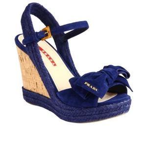 PRADA Blue suede bow platform espadrilles EU size 35 - Picture 1 of 10
