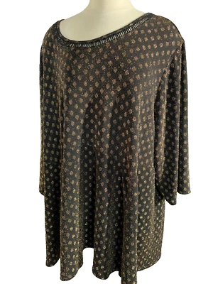 Top túnica Catherines para mujer 4X negro y dorado punto metálico jersey elástico Foto 1 de 4