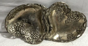 Godinger Double Heart Bowl Tray Silver Plated Dish With Handle Grape 3D Vintage - Picture 1 of 5